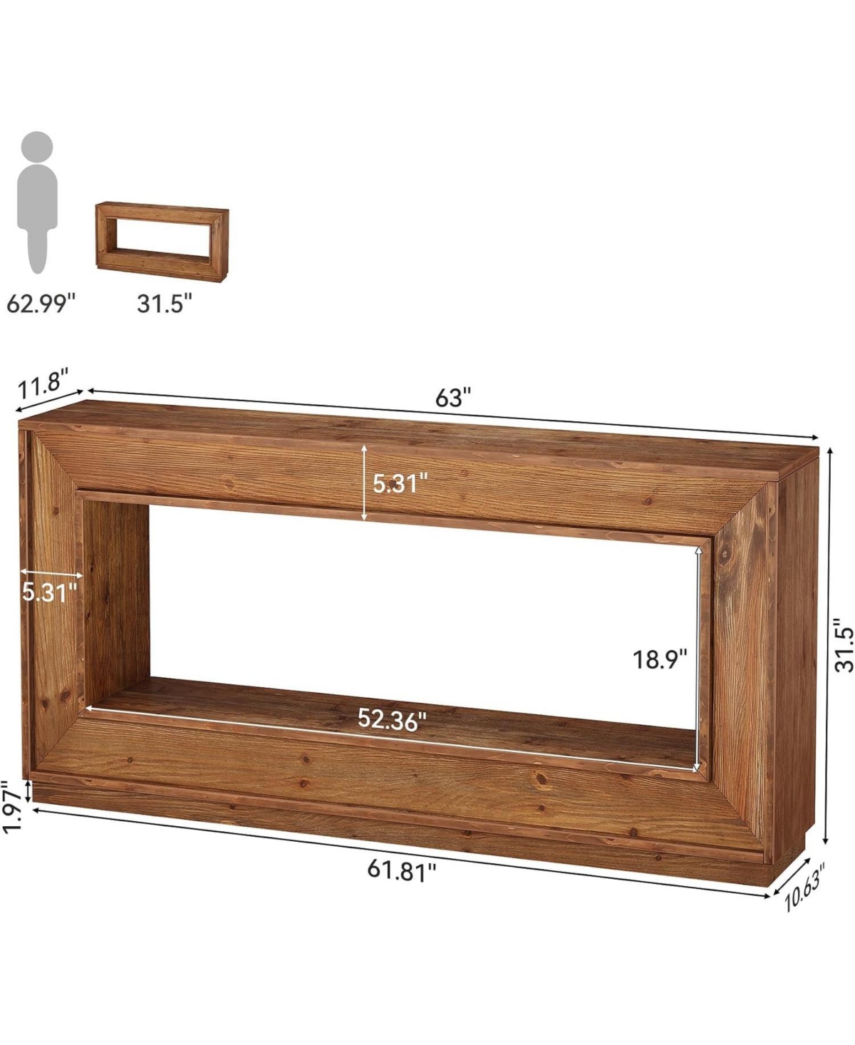 Tribesigns 63" Solid Wood Farmhouse Console Table with Storage