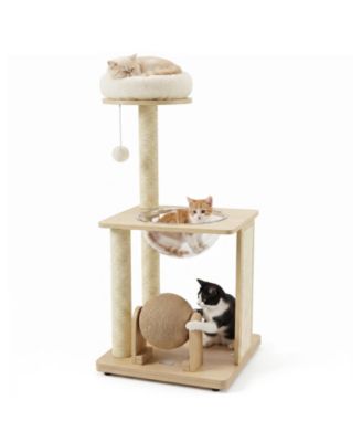 40'' Modern Solid Wood Cat Tree with Top Perch Space Capsule Sisal Scratching Posts