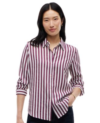 Women's Fluid Long-Sleeve Striped Button-Up Shirt
