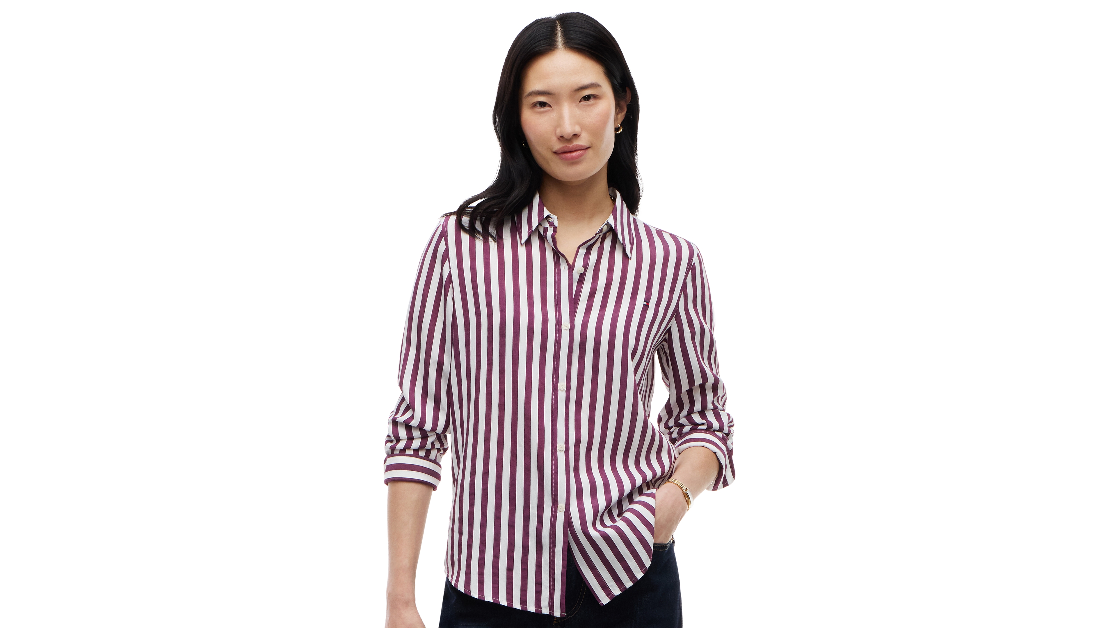 Tommy Hilfiger Women's Fluid Long-Sleeve Striped Button-Up Shirt