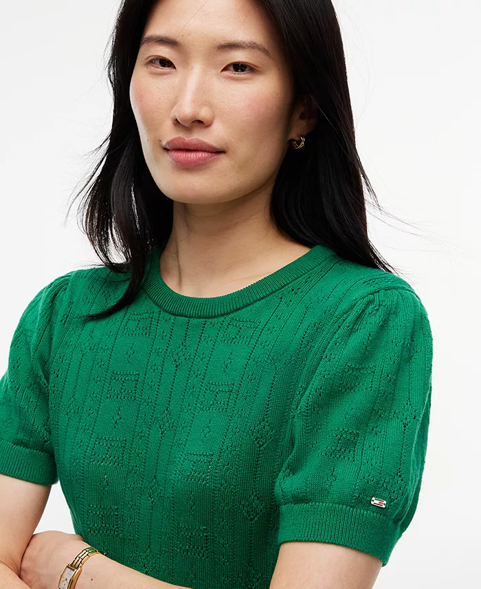 Women's Pointelle Puff-Sleeve Sweater - thumbnail 3