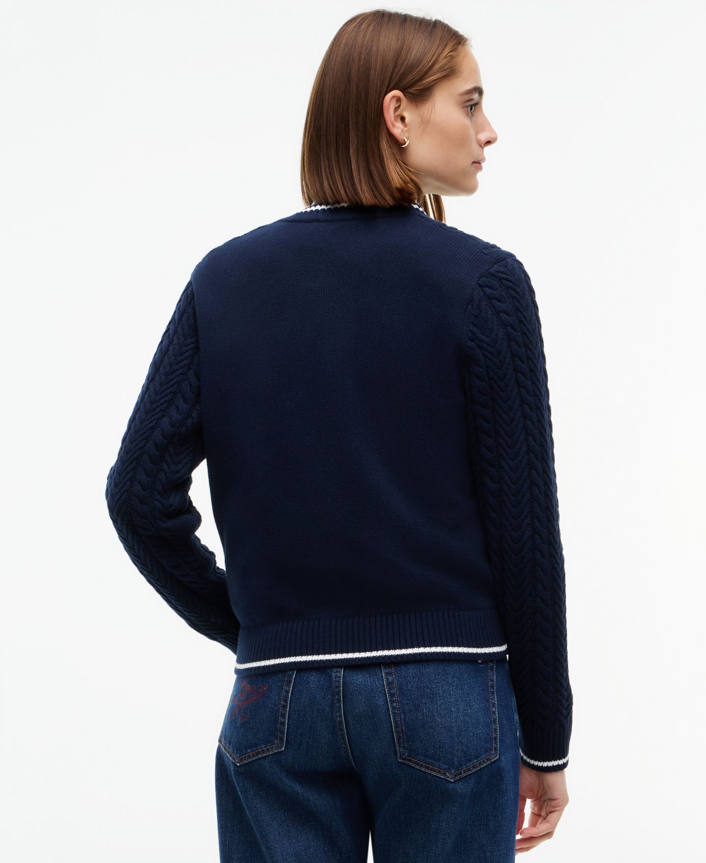 Женский кардиган Tommy Hilfiger Heritage Cable Long-Sleeve Cardigan, цвет: Тёмный синий — фото 4