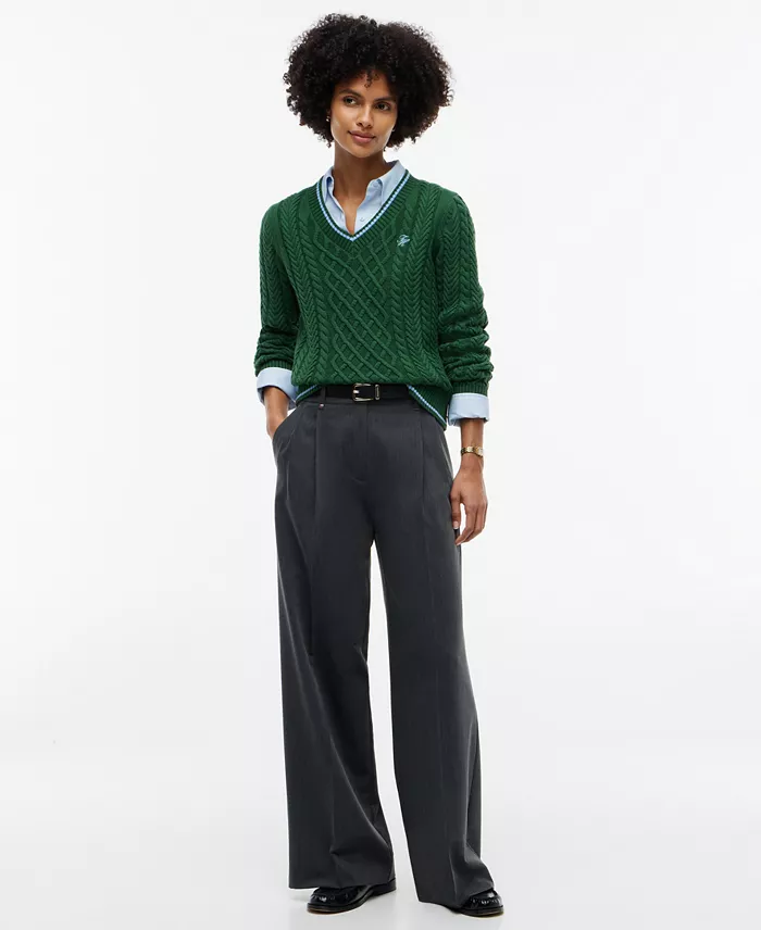 Women's Cable-Knit V-Neck Sweater - thumbnail 9