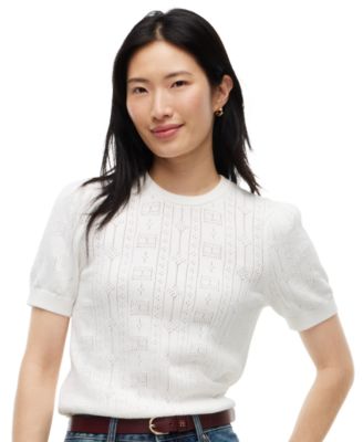 Women's Pointelle Puff-Sleeve Sweater