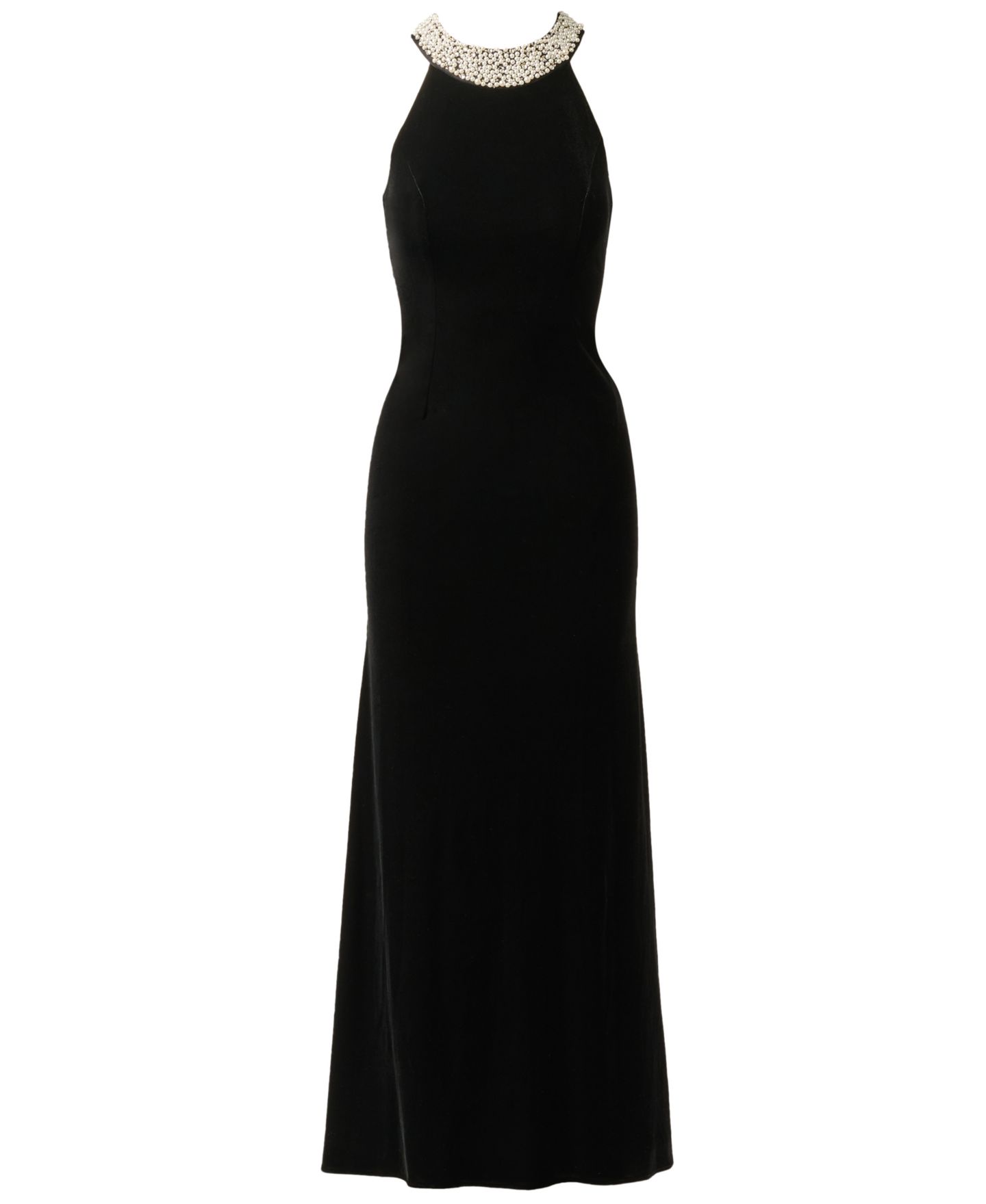 Женские платья Adrianna Papell Petite Imitation Pearl Collar Velvet Sleeveless Halter Gown, цвет: Чёрный — фото 5