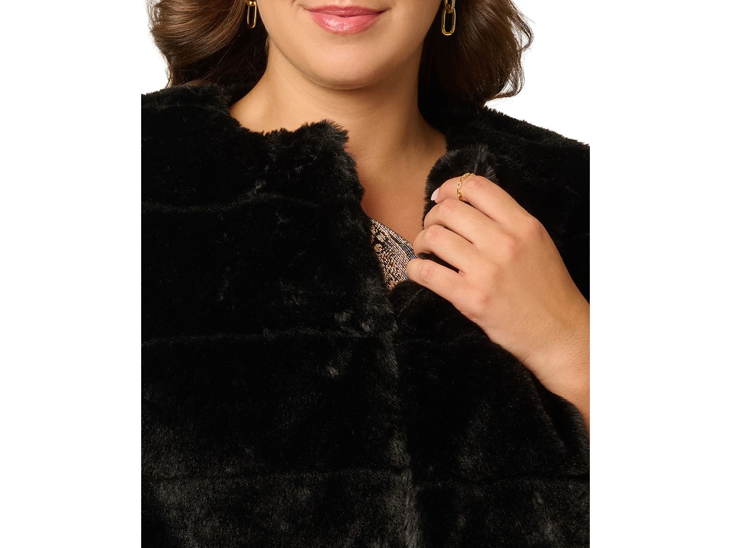 Женская куртка Adrianna Papell Plus Size Faux Fur Cover-up Cropped, цвет: Чёрный — фото 3