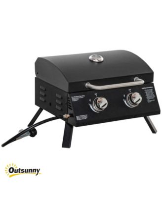 2 Burner Propane Gas Grill Portable Tabletop BBQ with Foldable Legs Lid Thermometer for Camping