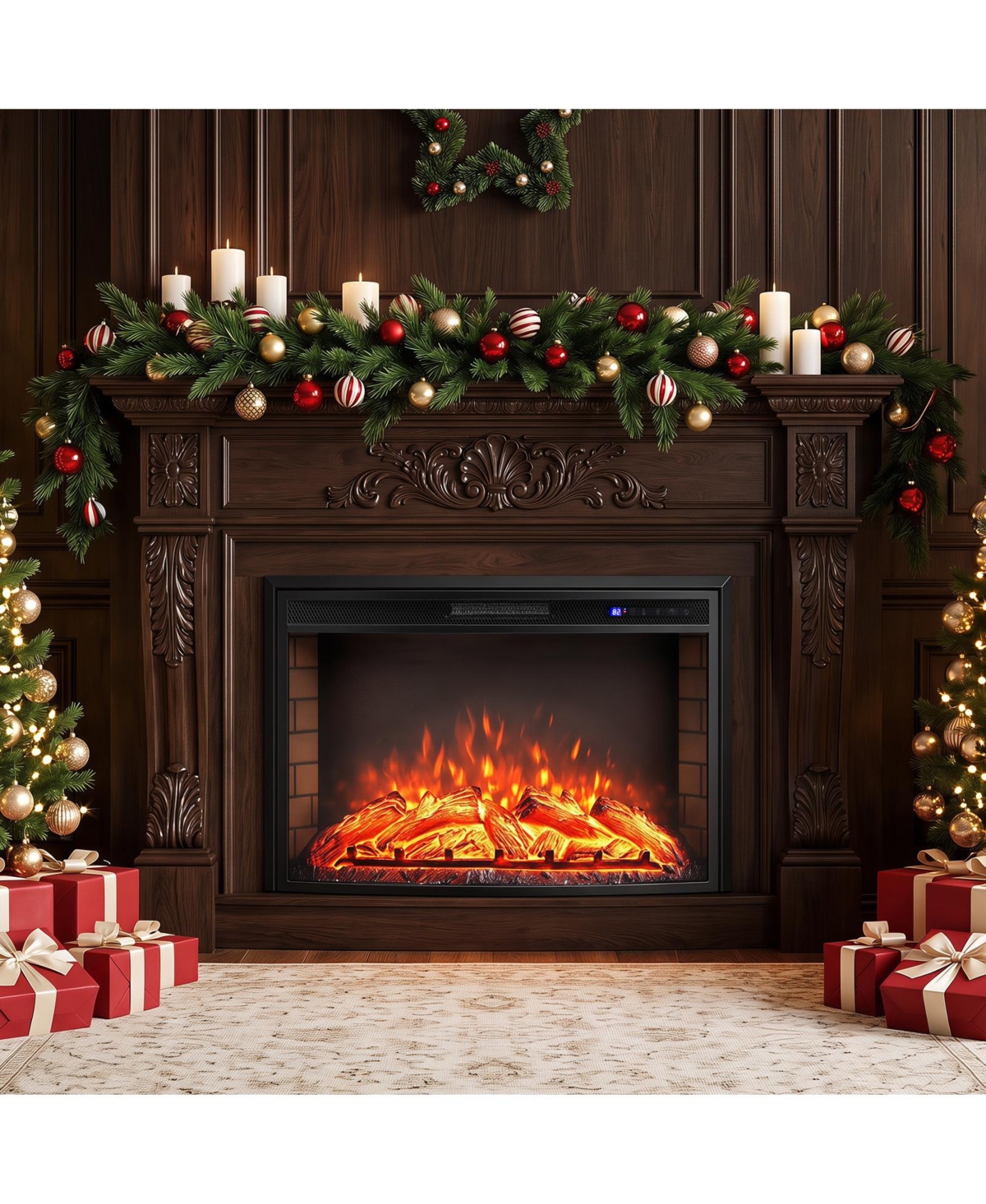 Gymax 33'' Curved Recessed Electric Fireplace Insert 750W/1500W Fireplace Heater Black