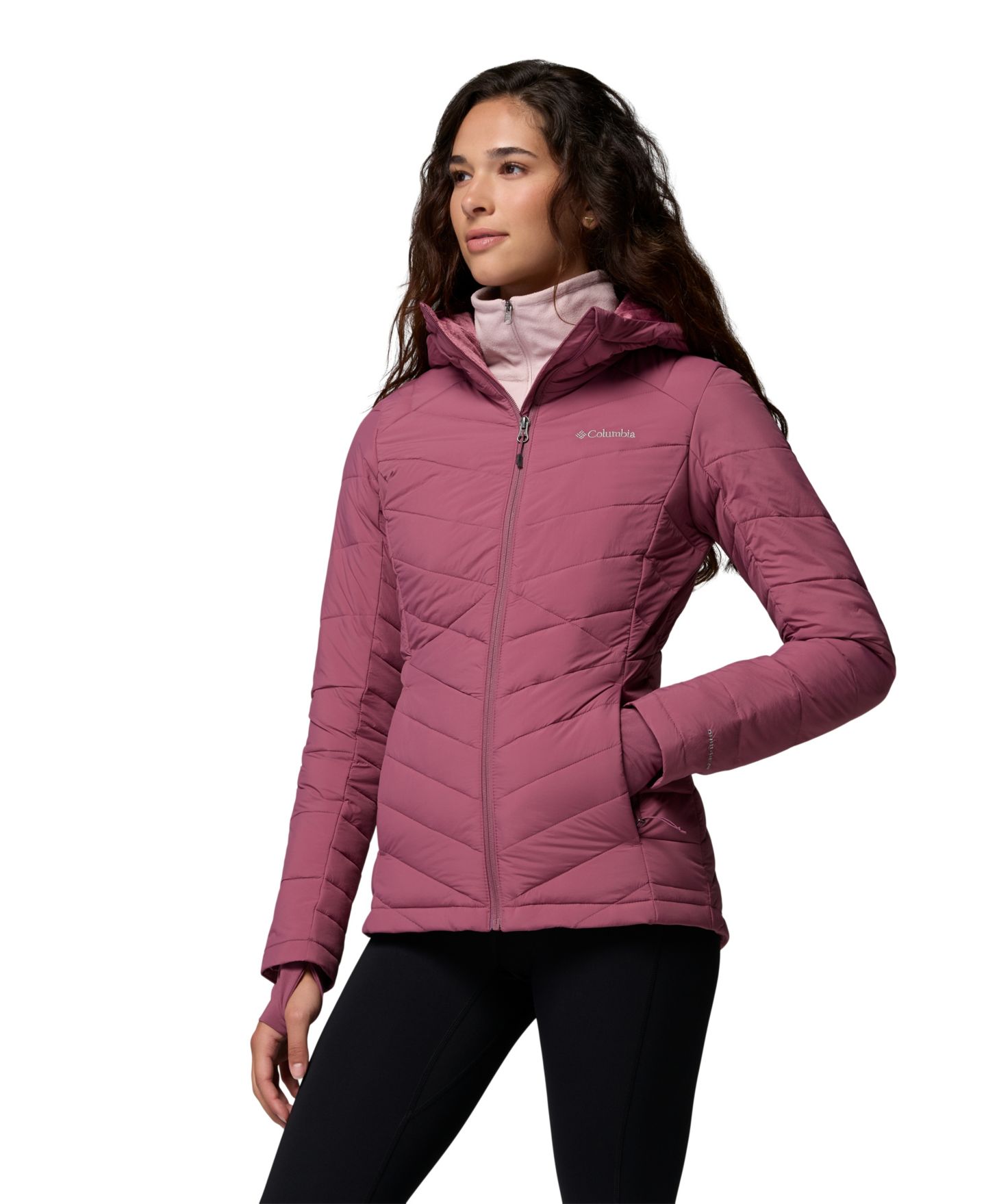 Женская куртка Columbia Joy Peak II Hooded Puffer Fleece-Lined, цвет: Состаренный розовато-лиловый — фото 3