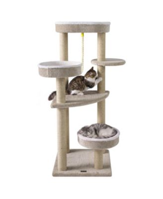 Carpeted Cat Tree 51 Inch with Oversized Top Perch and 2 Round Beds for Indoor Cats
