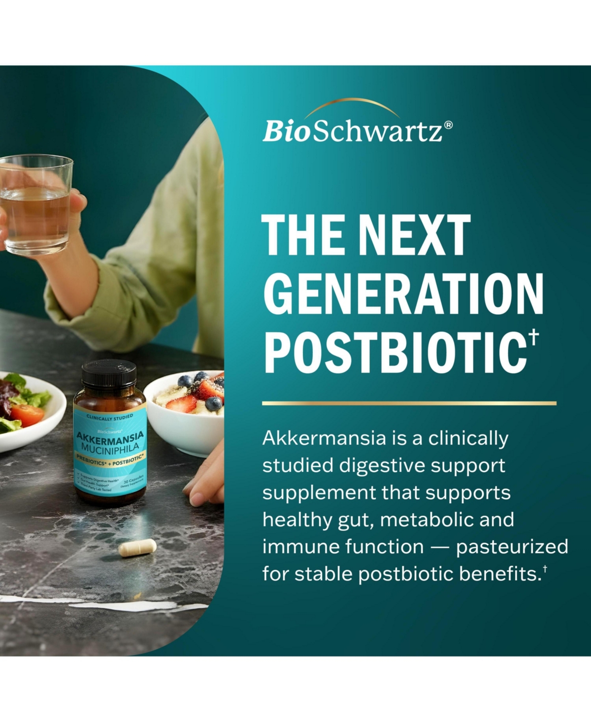 BioSchwartz Akkermansia Muciniphila Supplement with Prebiotic and Postbiotic, 30 Capsules