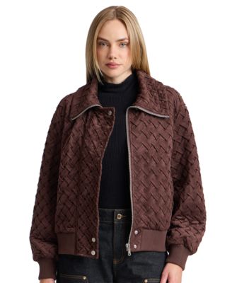 Women's Oversized Basketweave Faux Suede Bomber Coat