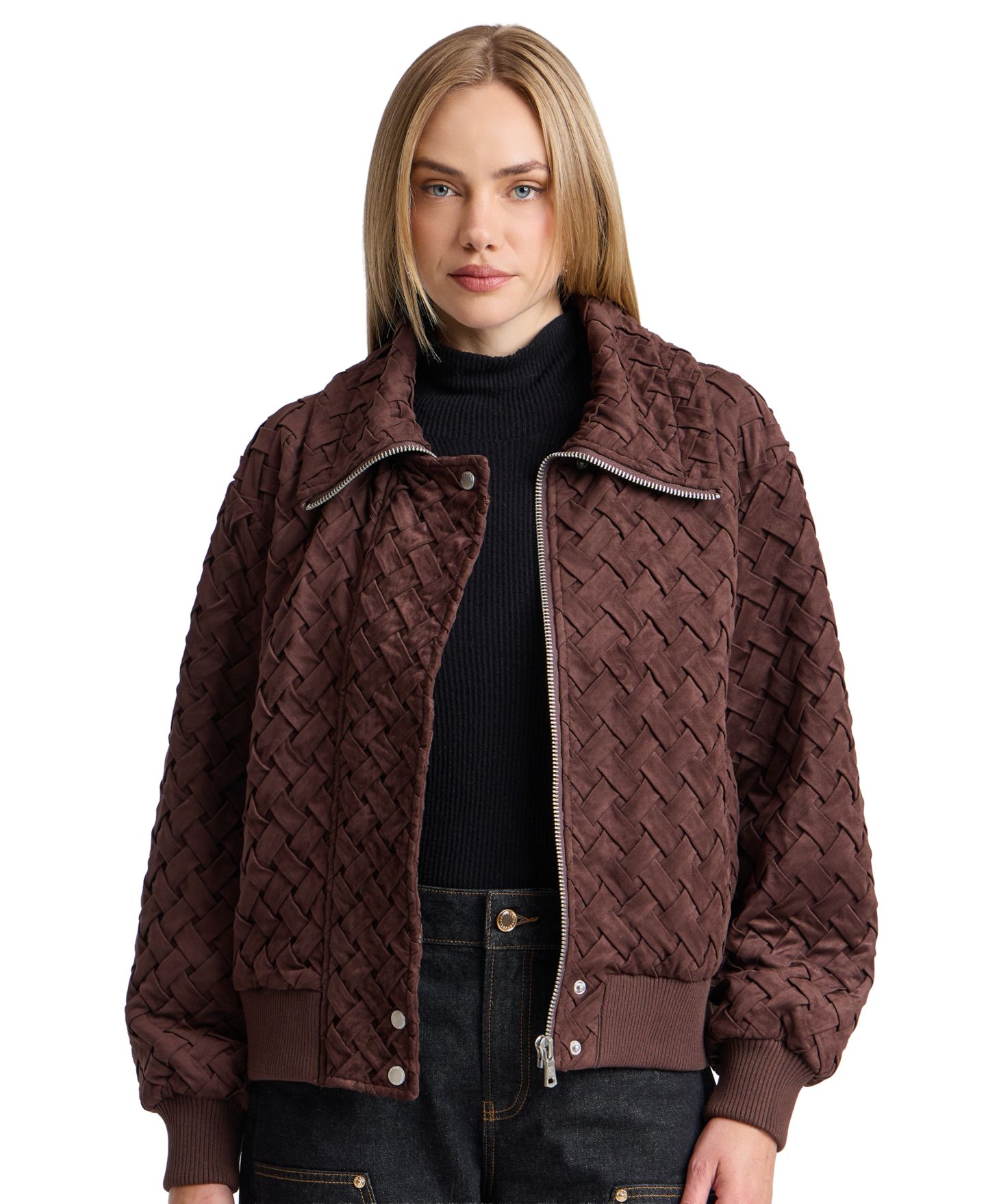 Женское пальто Avec Les Filles Oversized Basketweave Faux Suede Bomber, цвет: Mahogony — фото 1