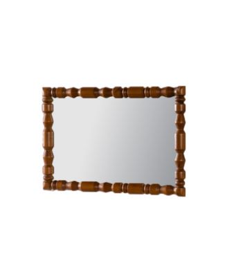 Vintage Wooden Carved Wall Mirror Decorative Column Frame for Living Room Entryway Retro Decor