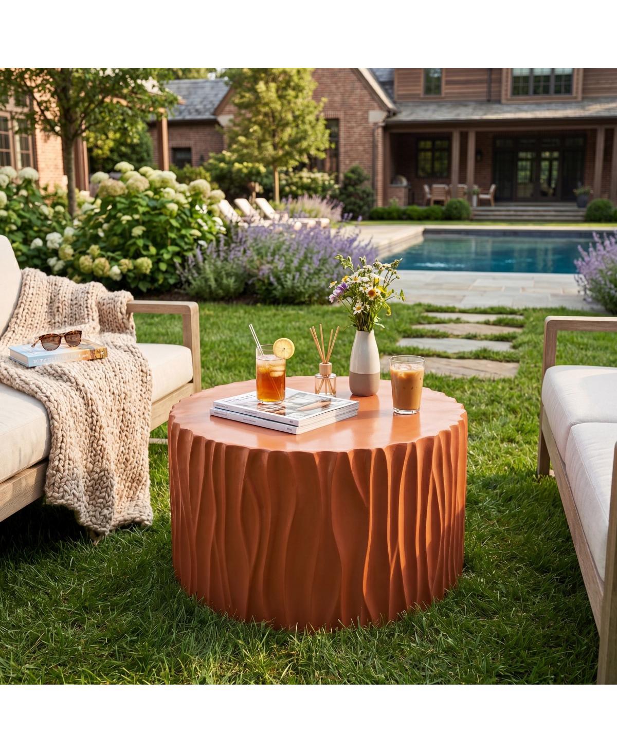 Streamdale Furniture Terracotta Round Mgo Wave Textured Coffee and Side Table