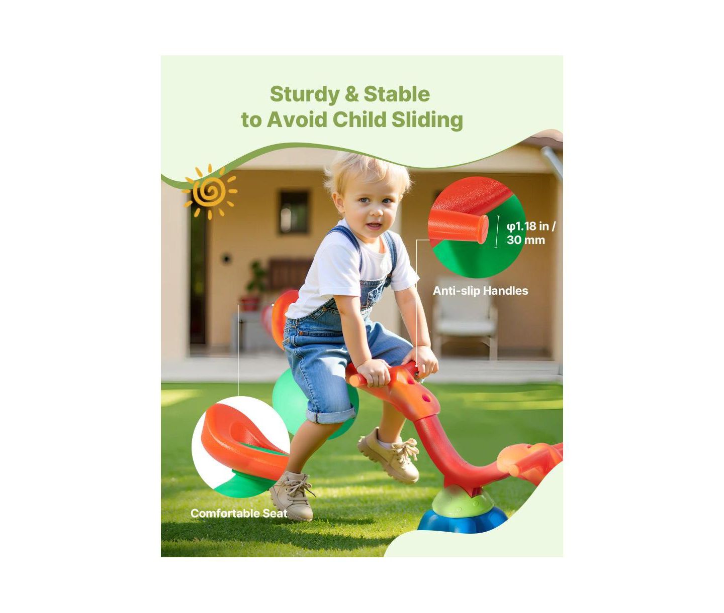 Детская игрушка Slickblue Sit and Spin 360-Degree Rotation Seesaw with Anti-Slip Handles, от 3 лет, цвет: Разноцветный — фото 8