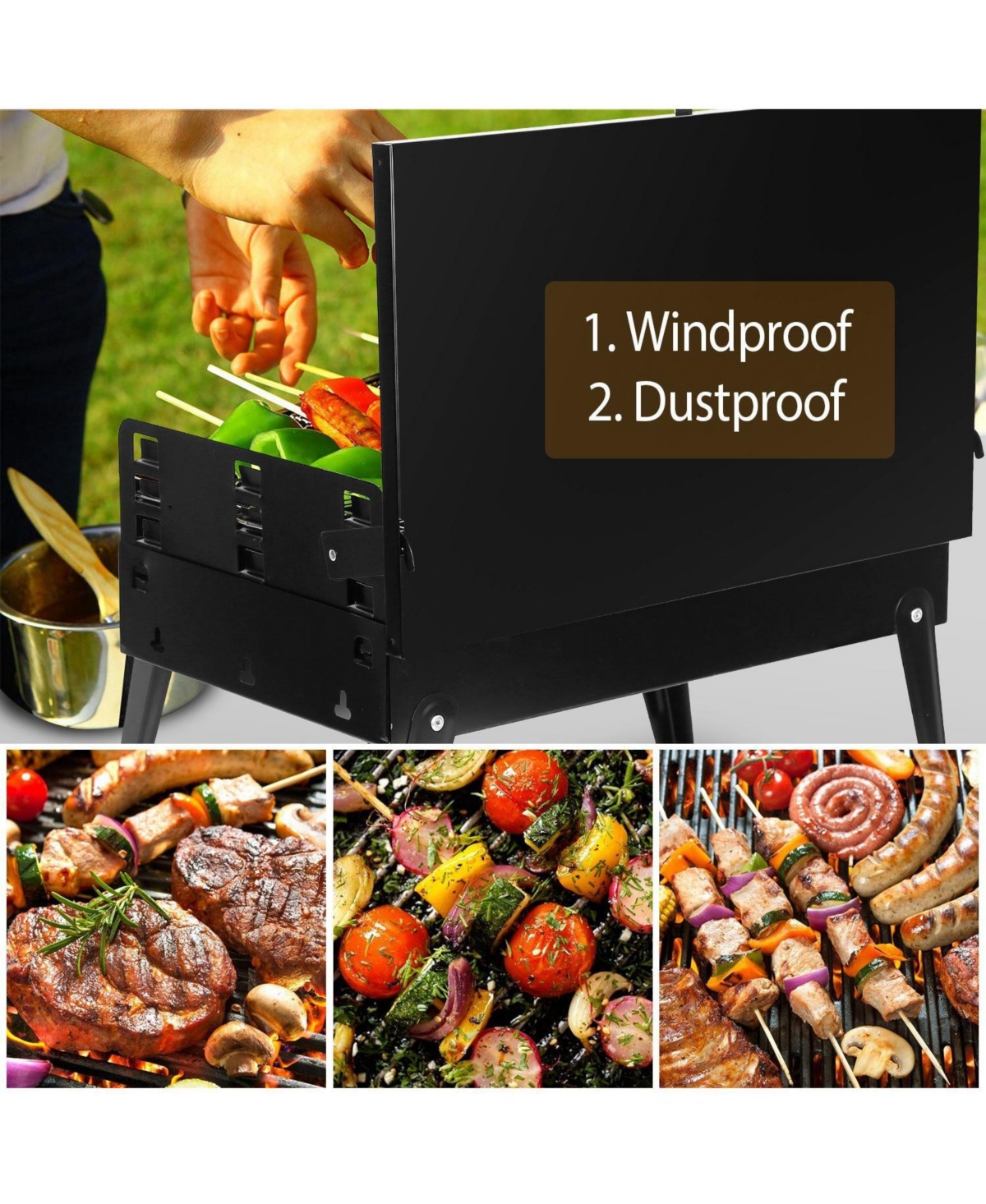 Mountaintop 16.7x10x17.7inches Portable Charcoal Grill Foldable Bbq Suitcase Grill Shelf For Outdoor Camping Picnics Garden Grilling