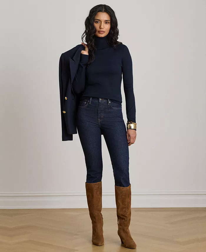 Women's Modal-Silk Blend Slim-Fit Turtleneck Sweater - thumbnail 2