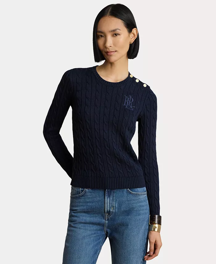 Women's Button-Trim Cable-Knit Sweater
