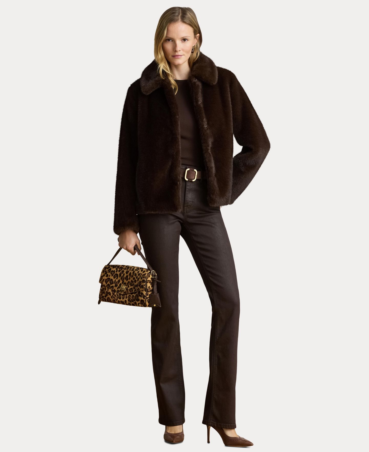 Женские джинсы Lauren Ralph Lauren High-Rise Bootcut Coated, цвет: Коричневый — фото 3