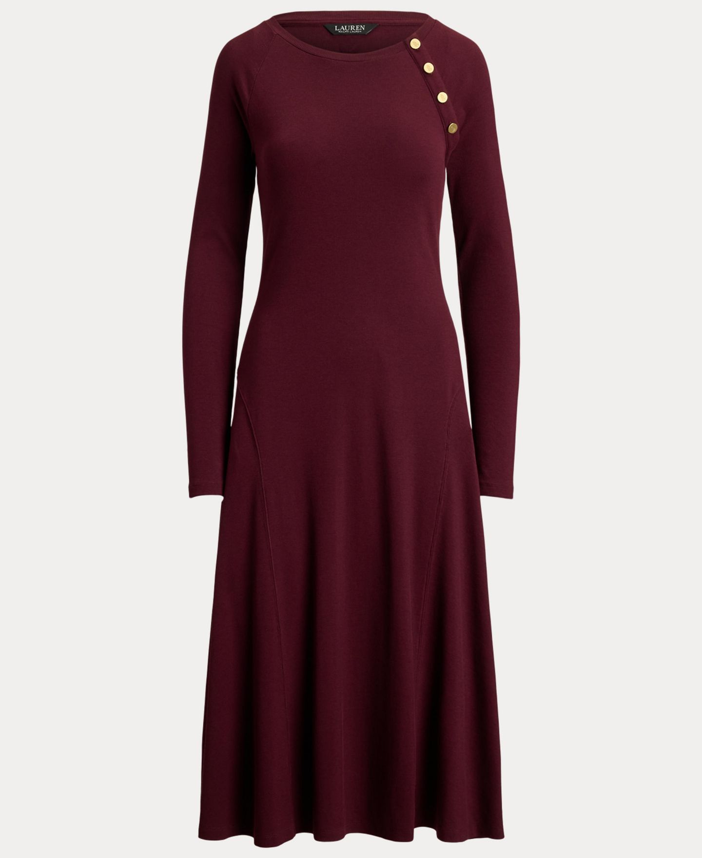 Женское платье Lauren Ralph Lauren Rib-Knit Midi Crewneck, цвет: Тёмный гранатовый — фото 6