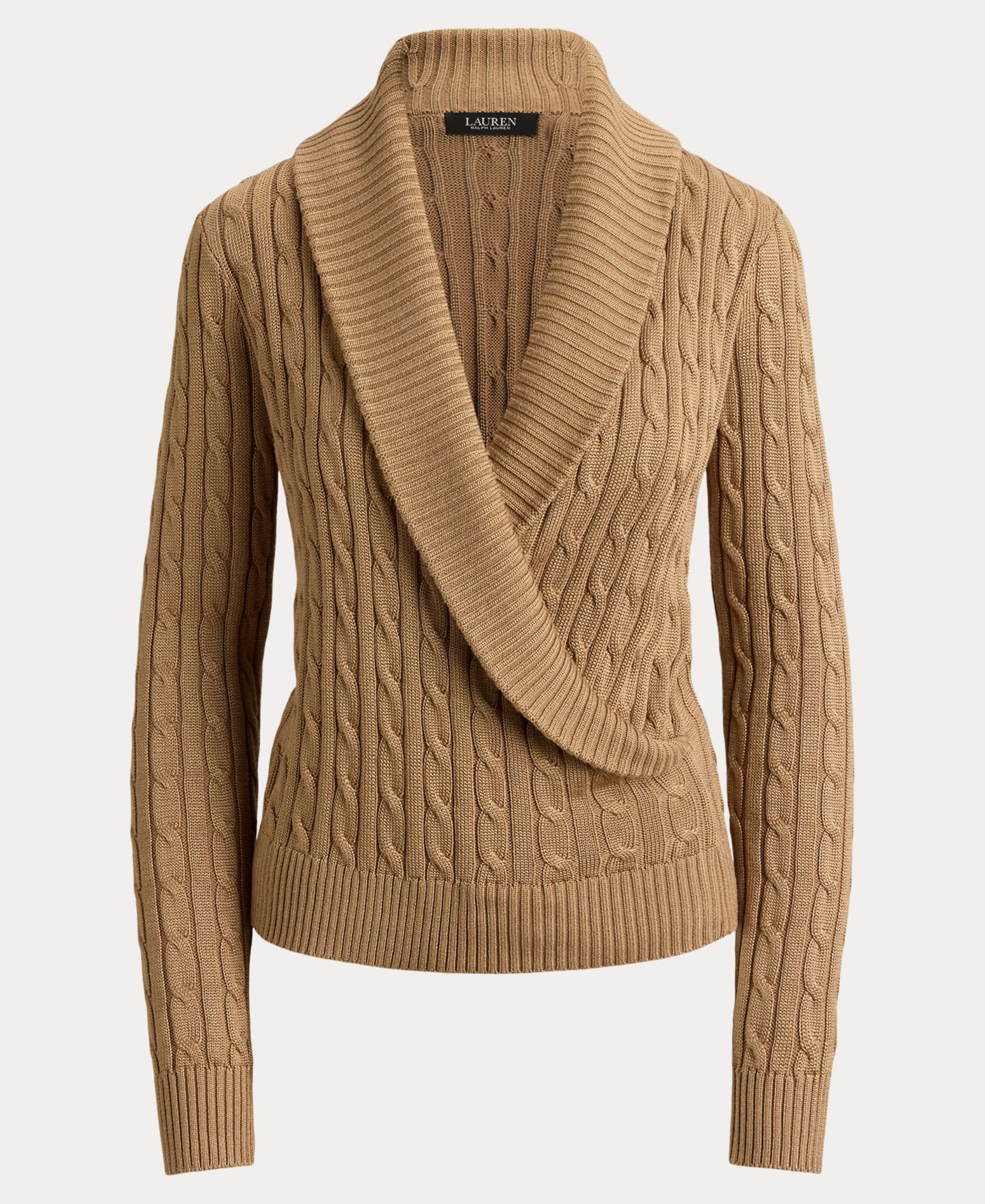 Женский свитер Lauren Ralph Lauren Cable-Knit Shawl-Collar, цвет: Верблюжий — фото 7