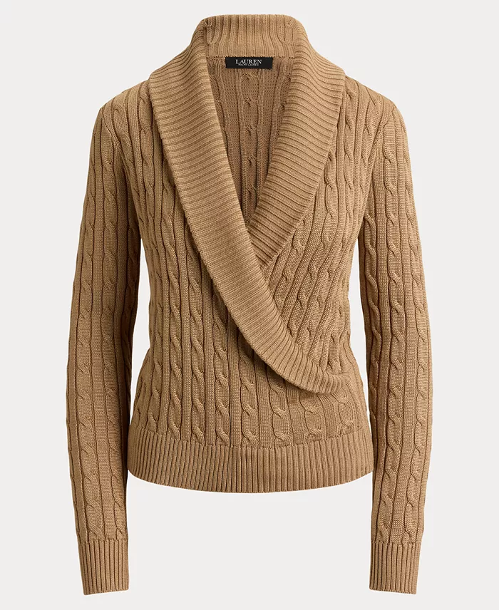 Women's Cable-Knit Shawl-Collar Sweater - thumbnail 7