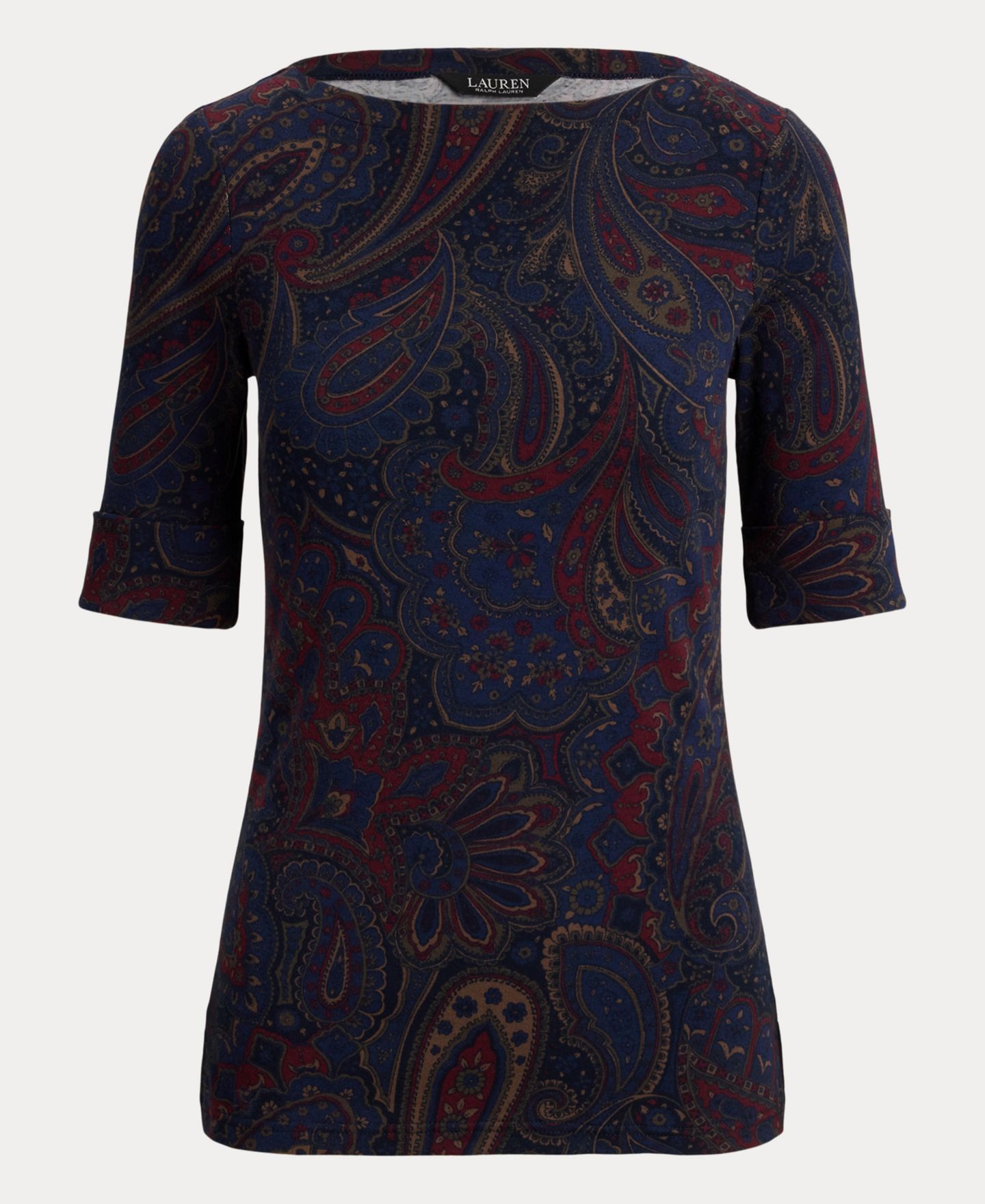 Женская футболка Lauren Ralph Lauren Paisley Boatneck Elbow-Length-Sleeve, цвет: Тёмно-синий разноцветный — фото 6