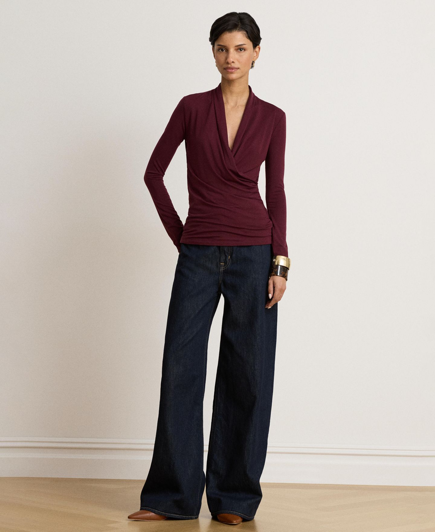 Женская блузка Lauren Ralph Lauren Long-Sleeve Surplice Blouse, цвет: Тёмный гранатовый — фото 3
