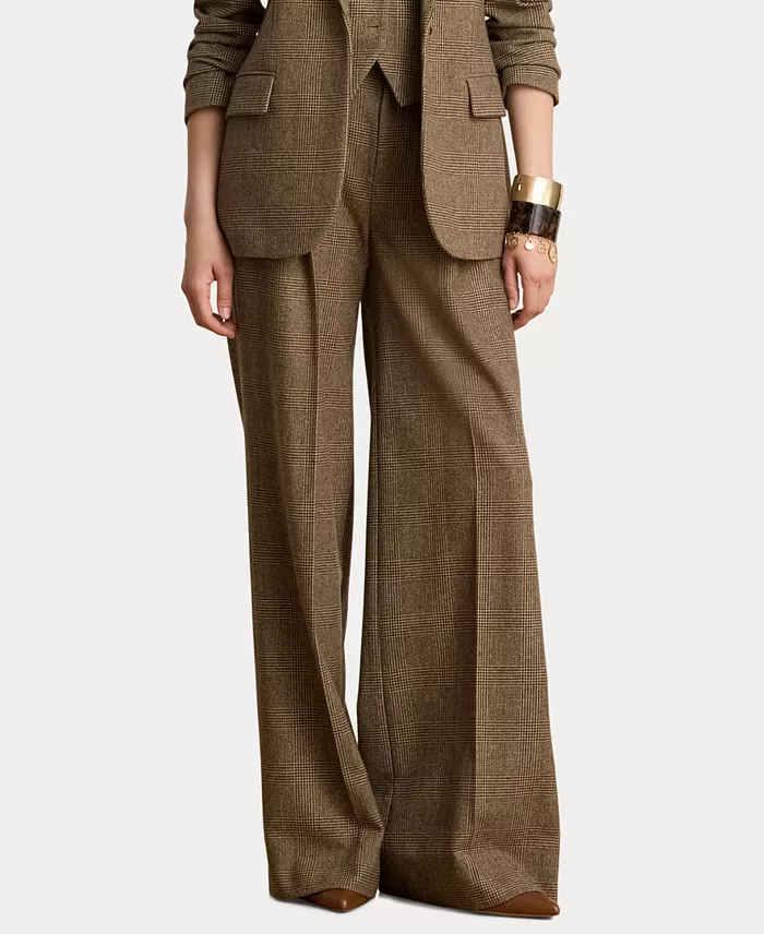 Women's High-Rise Pleated Wide-Leg Wool Pants