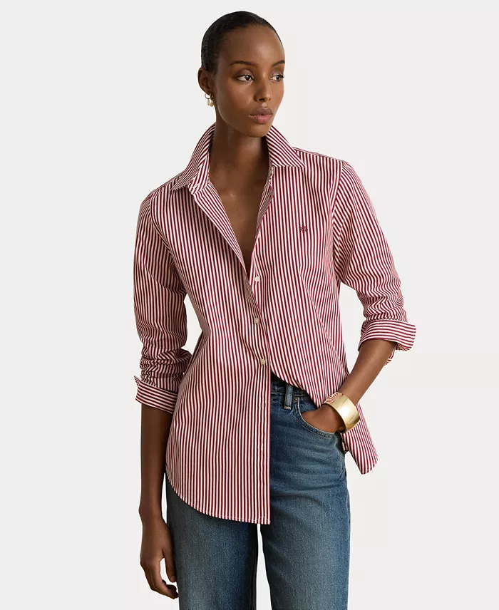 Women's Striped Long-Sleeve Button-Down Shirt