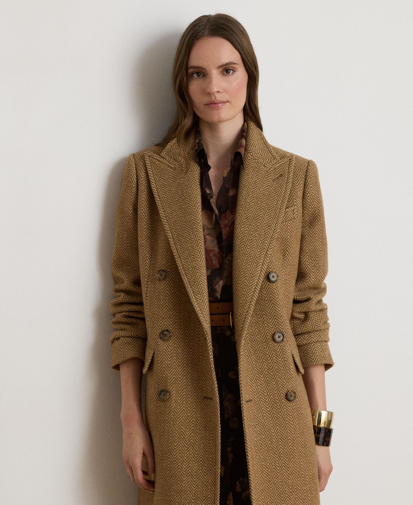Женское пальто Lauren Ralph Lauren Wool-Blend Double-Breasted Herringbone, цвет: Коричневый / Рыжевато-коричневый разноцветный — фото 3