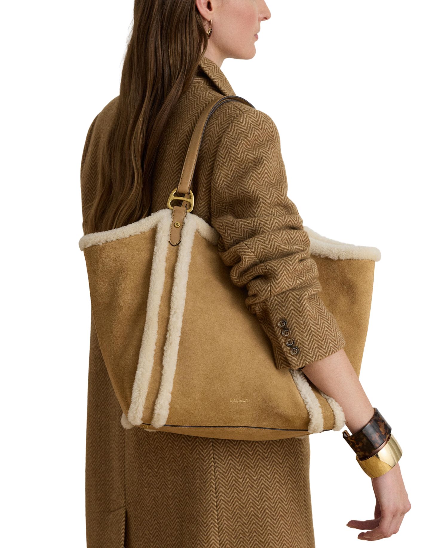 Tasha Extra-Large Sherpa-Trim Suede Tote Bag