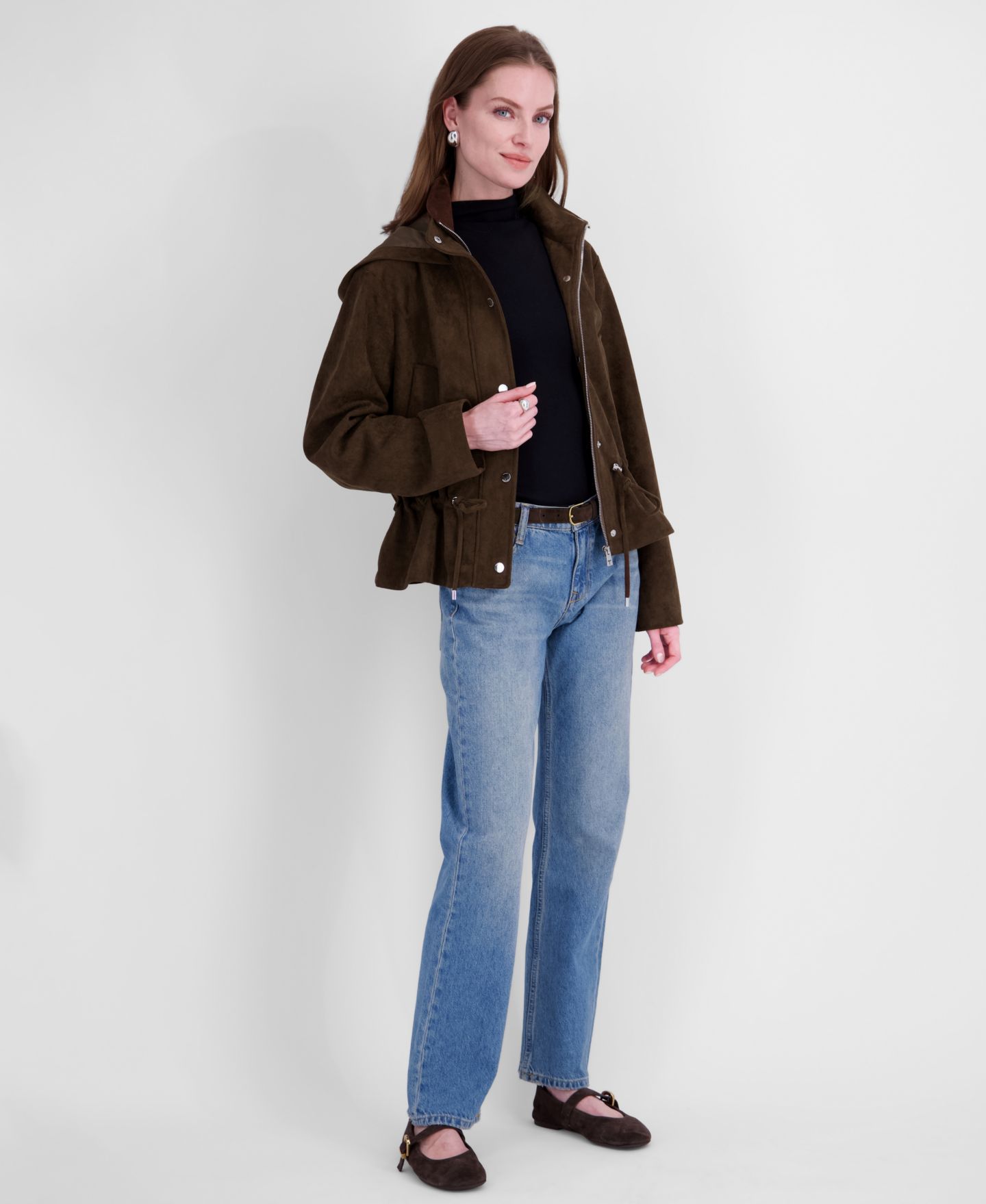 Женское пальто Tahari Faux Suede Hooded Anorak, цвет: Шоколадный — фото 5