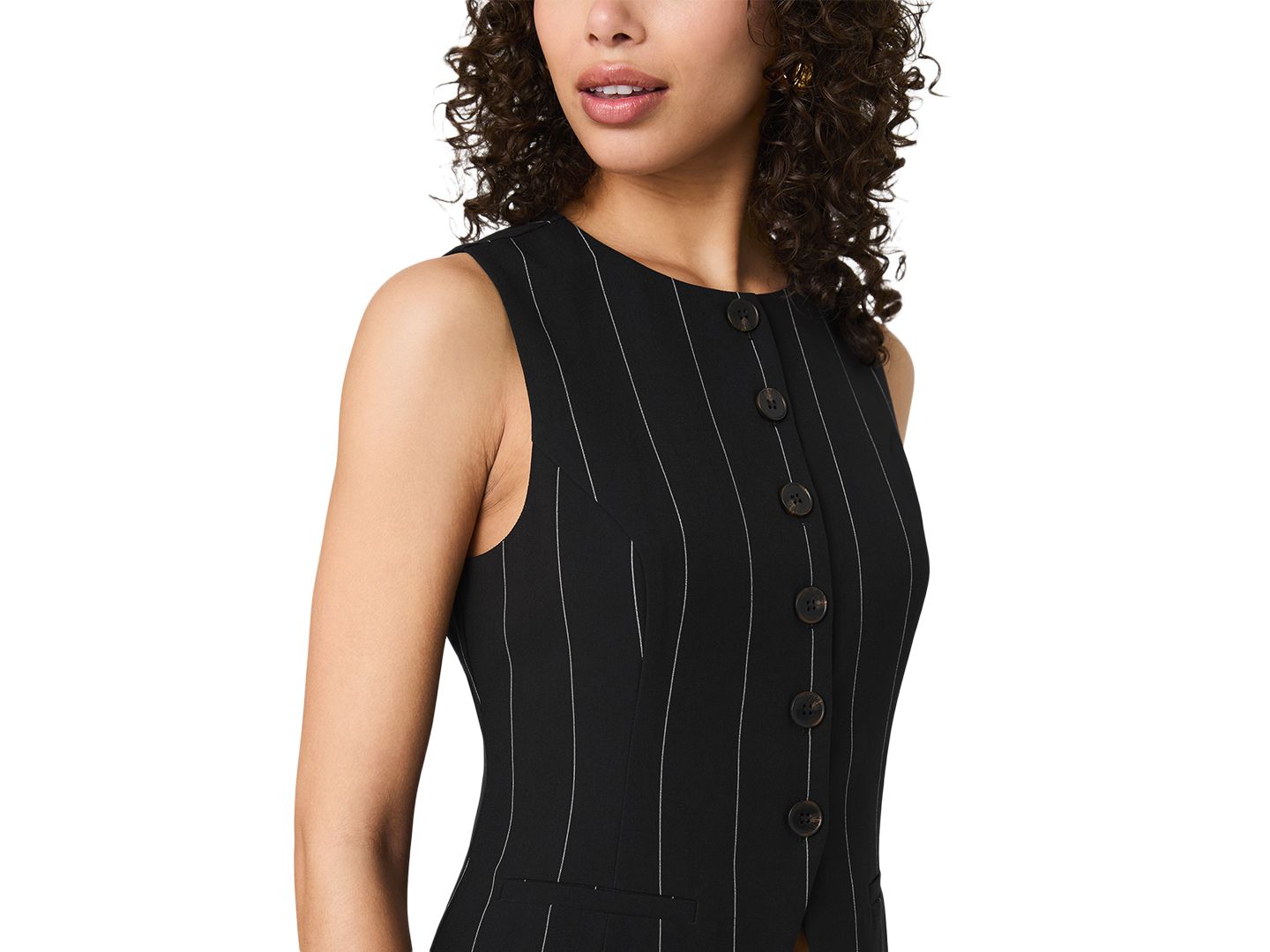 Женский топ French Connection Wide Pinstripe Suiting Sleeveless Peplum, цвет: Чёрный / Белый — фото 6