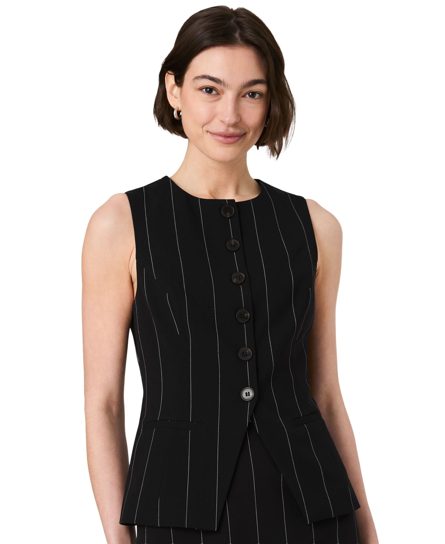 Женский топ French Connection Wide Pinstripe Suiting Sleeveless Peplum, цвет: Чёрный / Белый — фото 5