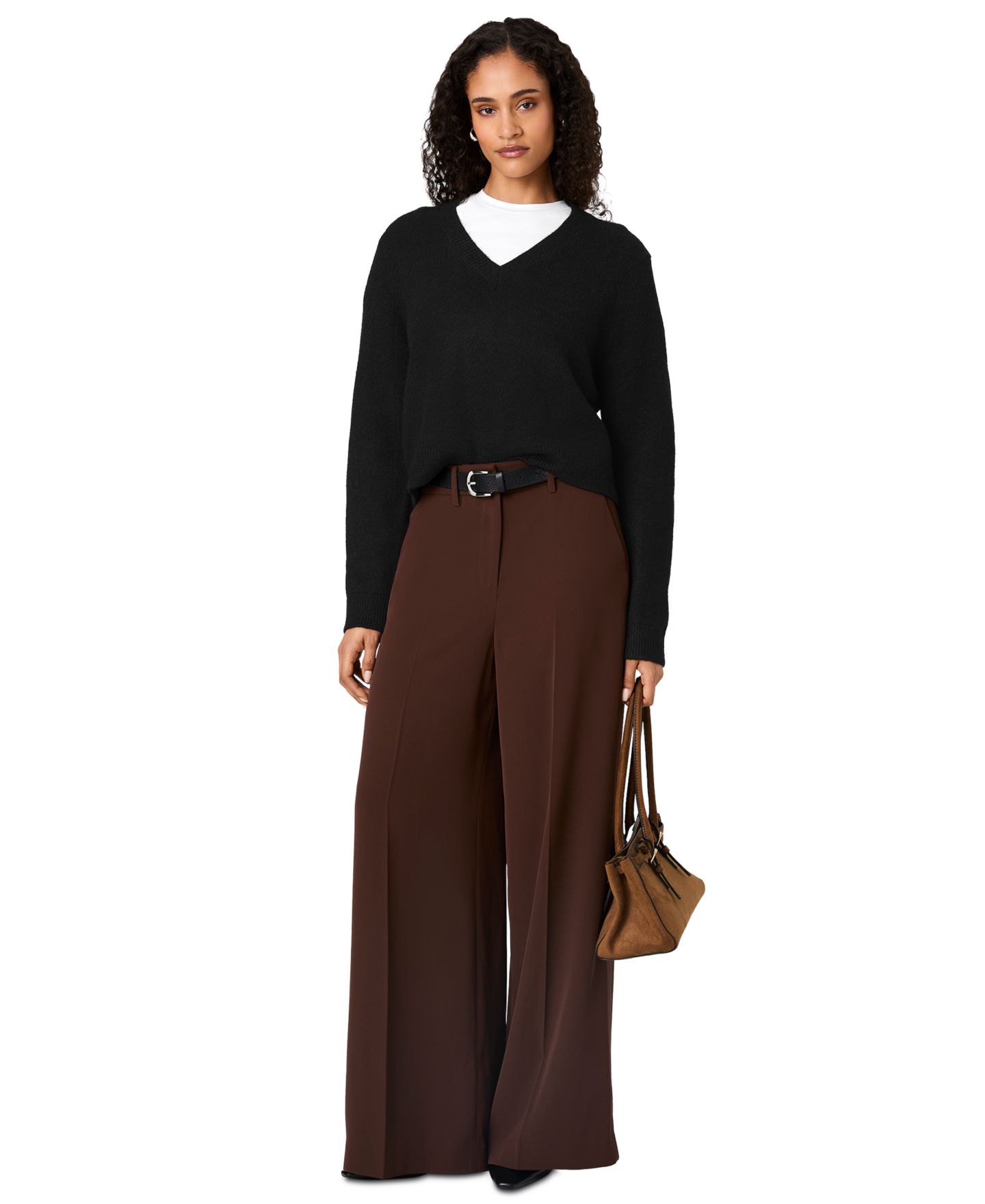 Женский свитер French Connection Suzie Oversized V-Neck Pullover, цвет: Чёрный — фото 3