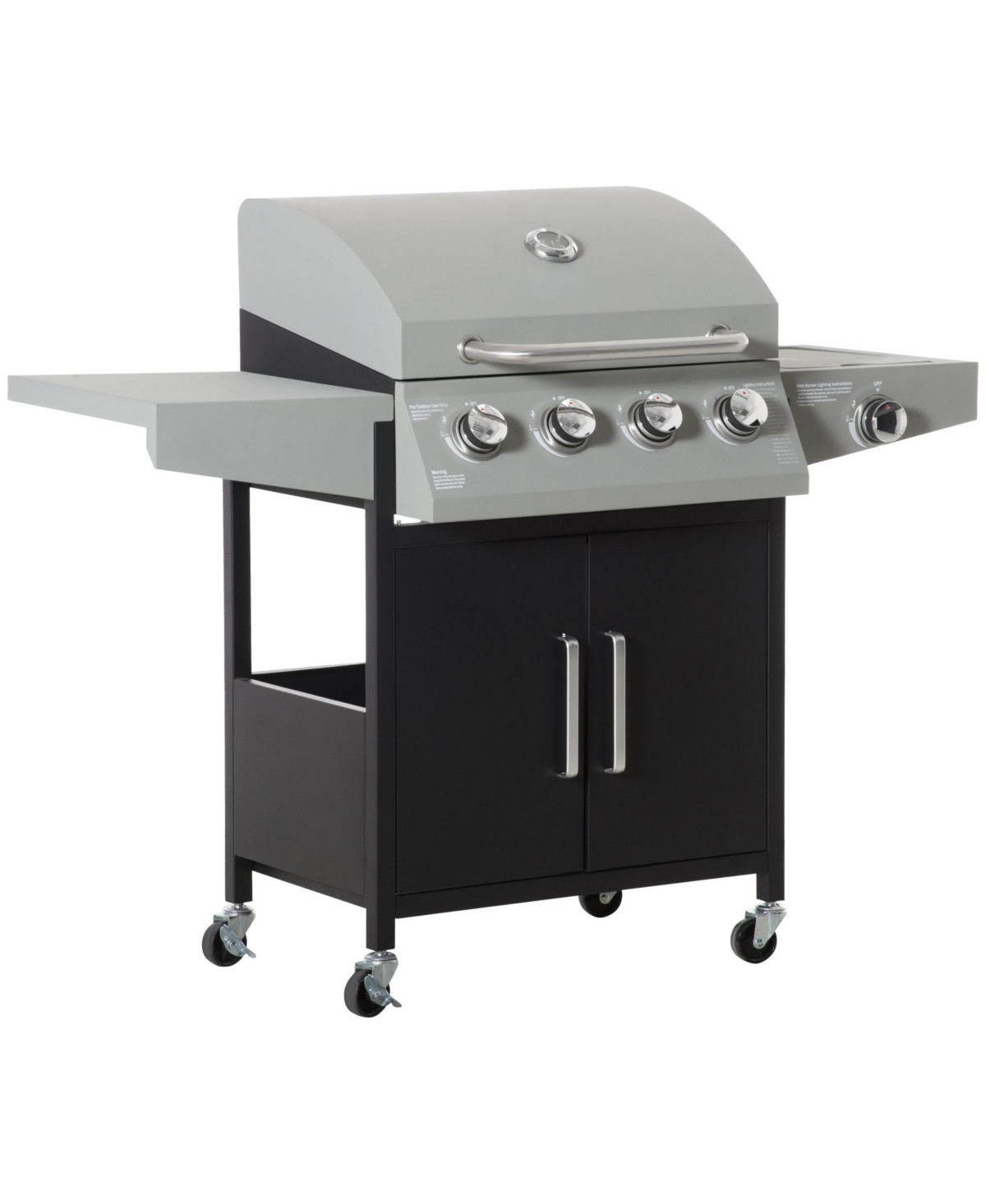 Mountaintop 52" Barbecue Grill with Wheels, 4+1 Burner Liquid Propane Gas Grill, Outdoor Cabinet Style Bbq Trolley with Side Burner