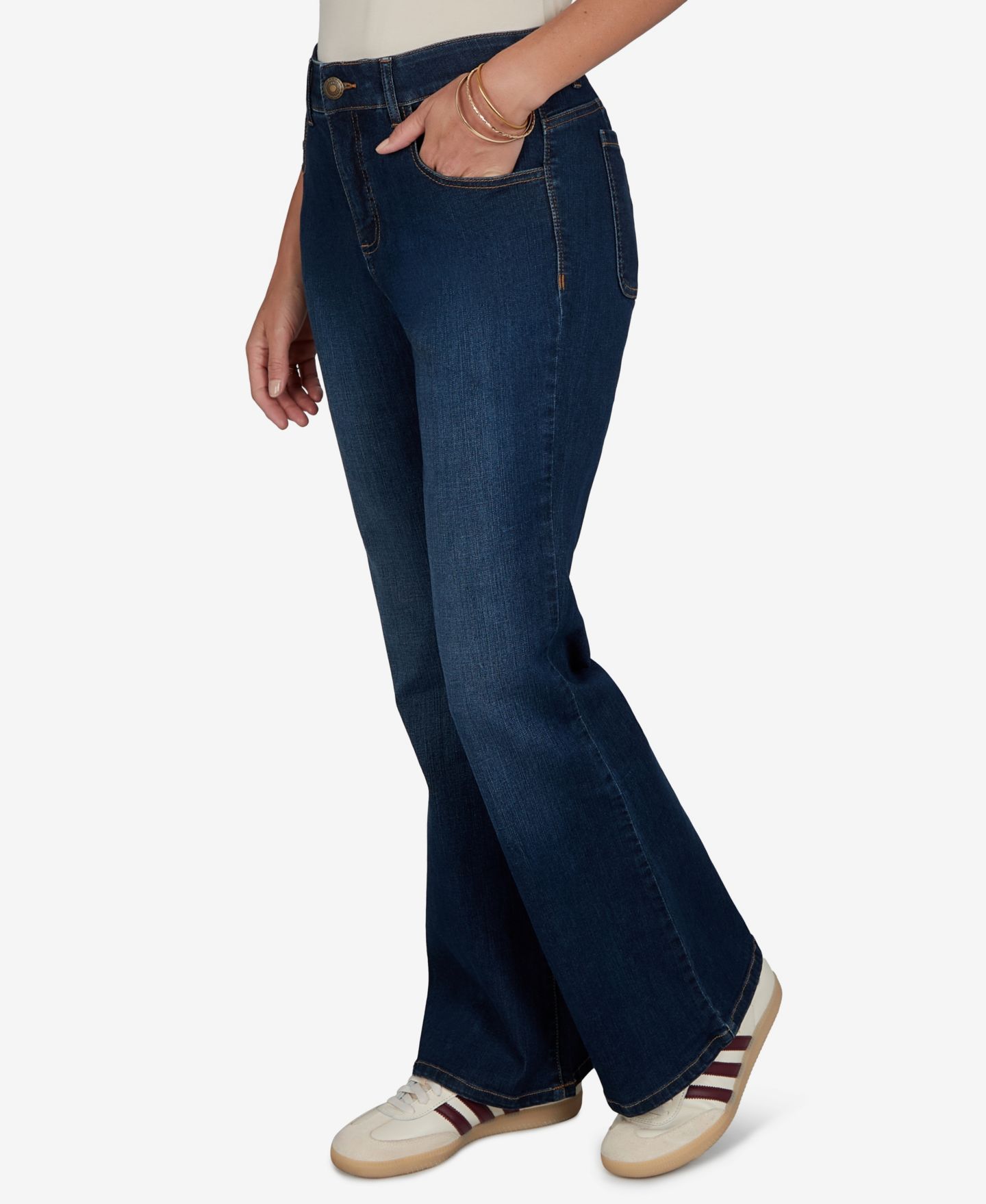 Женские джинсы Ruby Rd. Petite Flare Mid-Rise Cotton-Blend Denim Jeans, цвет: Тёмный индиго — фото 2
