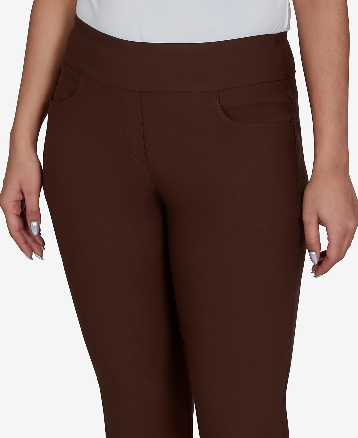 Ruby Rd. Petite Alt Silky Ankle Pull-on Pants In Brown