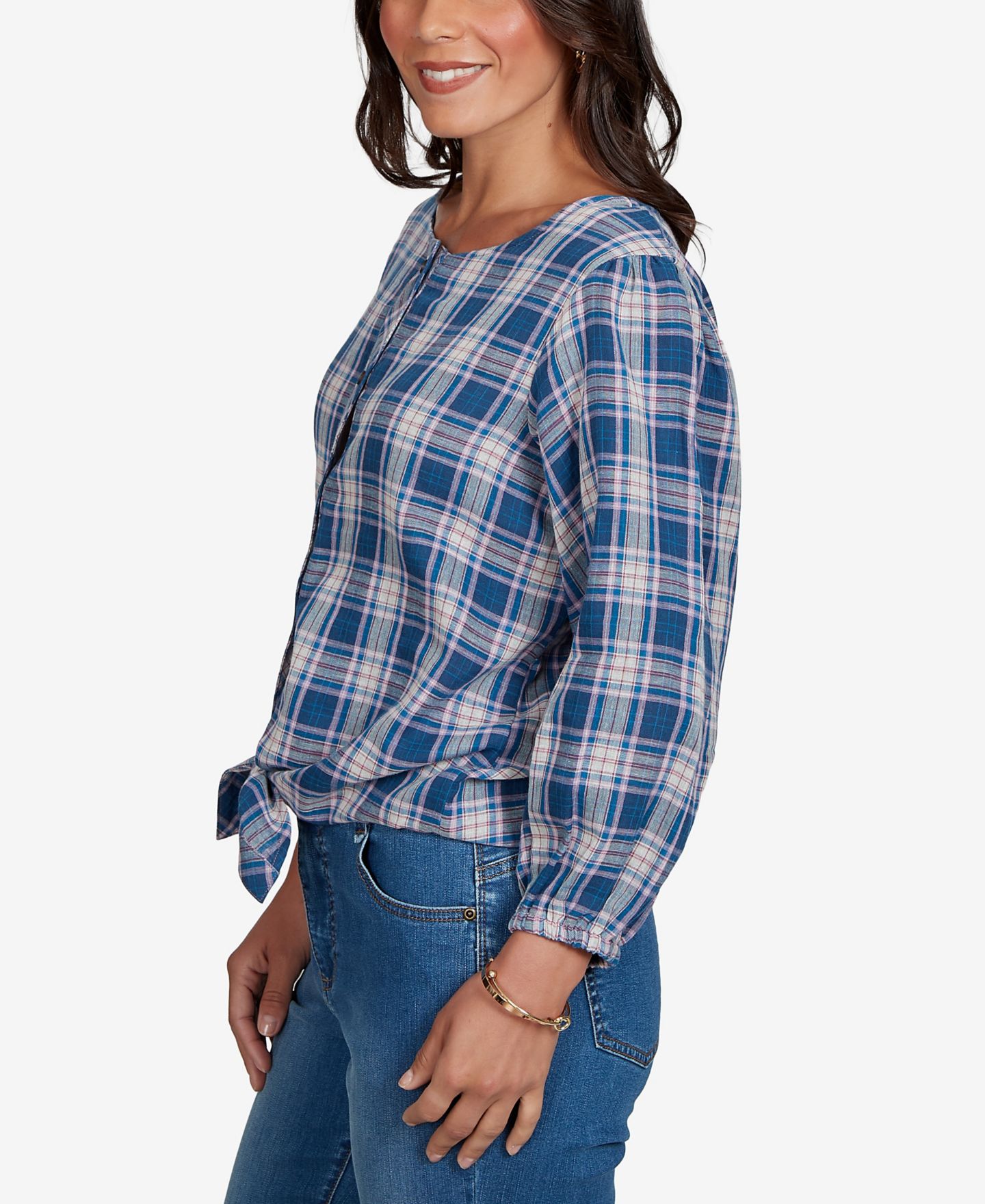 Женский топ Ruby Rd. Petite Homestead Plaid 3/4-Sleeve Button-Front, цвет: Разноцветный — фото 3