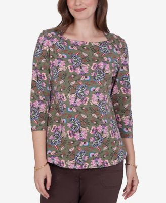 Petite Kint Garden Top Square-Neck 3/4-Sleeve Floral Blouse