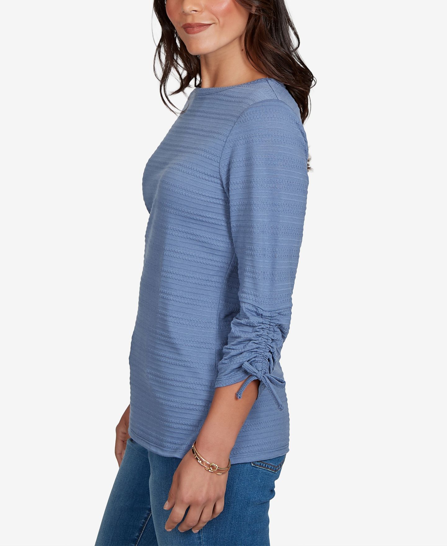 Женский топ Ruby Rd. Petite Ottoman 3/4-Sleeve Boat Neck, цвет: Синий — фото 3