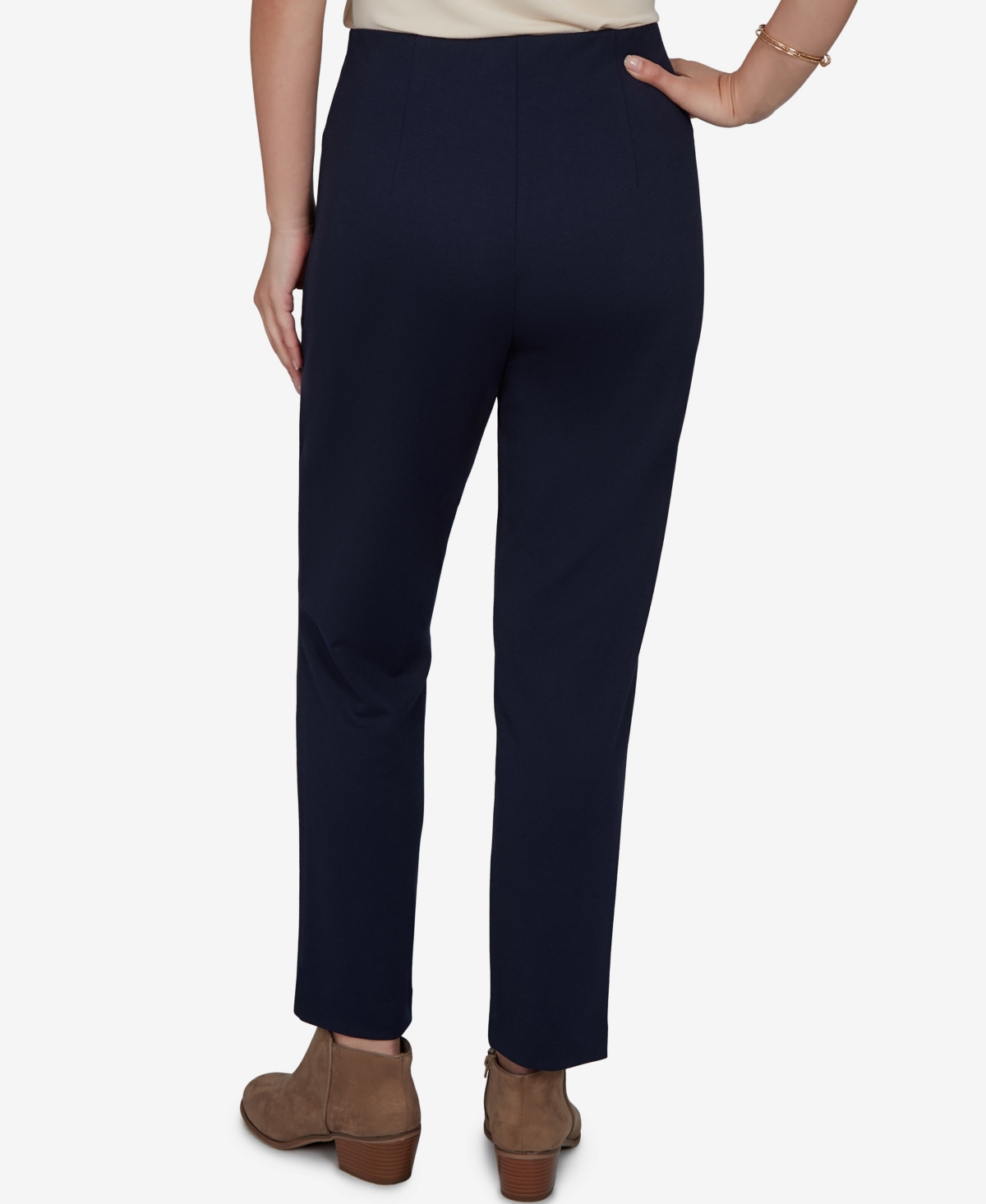 Ruby Rd. Petite Hollywood Waist Pull-on Ponte Straight Pants In Blue