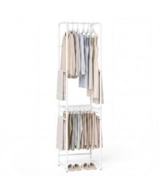 Slim Freestanding Coat Rack with 8 Hanging Rods and 10 Pants Hangers Vertical Garment Organizer