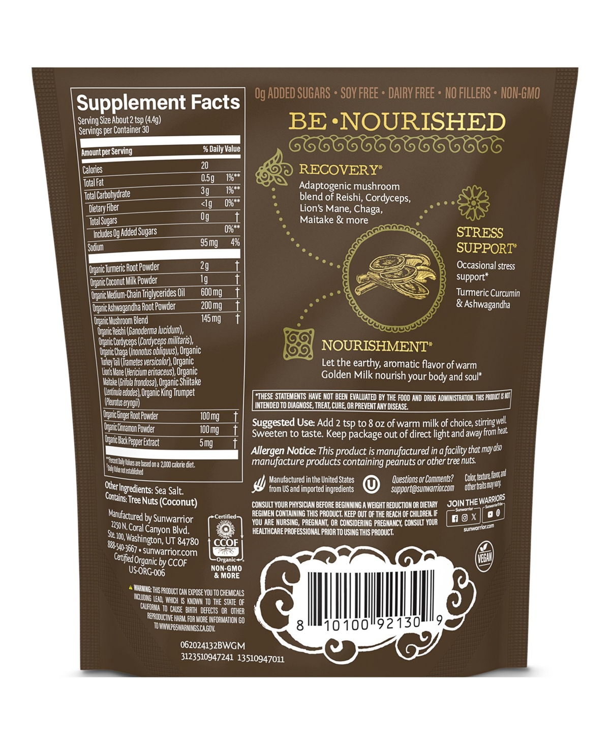 Sunwarrior Be Well Golden Milk Powder, 132 Gram