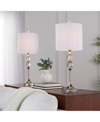 26" Contemporary Crystal Table Lamp in Clear Crystal and Polished Nickel with White Linen Shade from Grandview Gallery - Set of 2