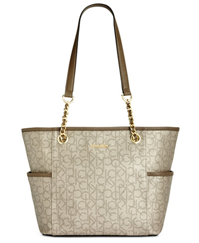 Calvin Klein Monogram Chain Tote - Handbags & Accessories - Macy&#39;s