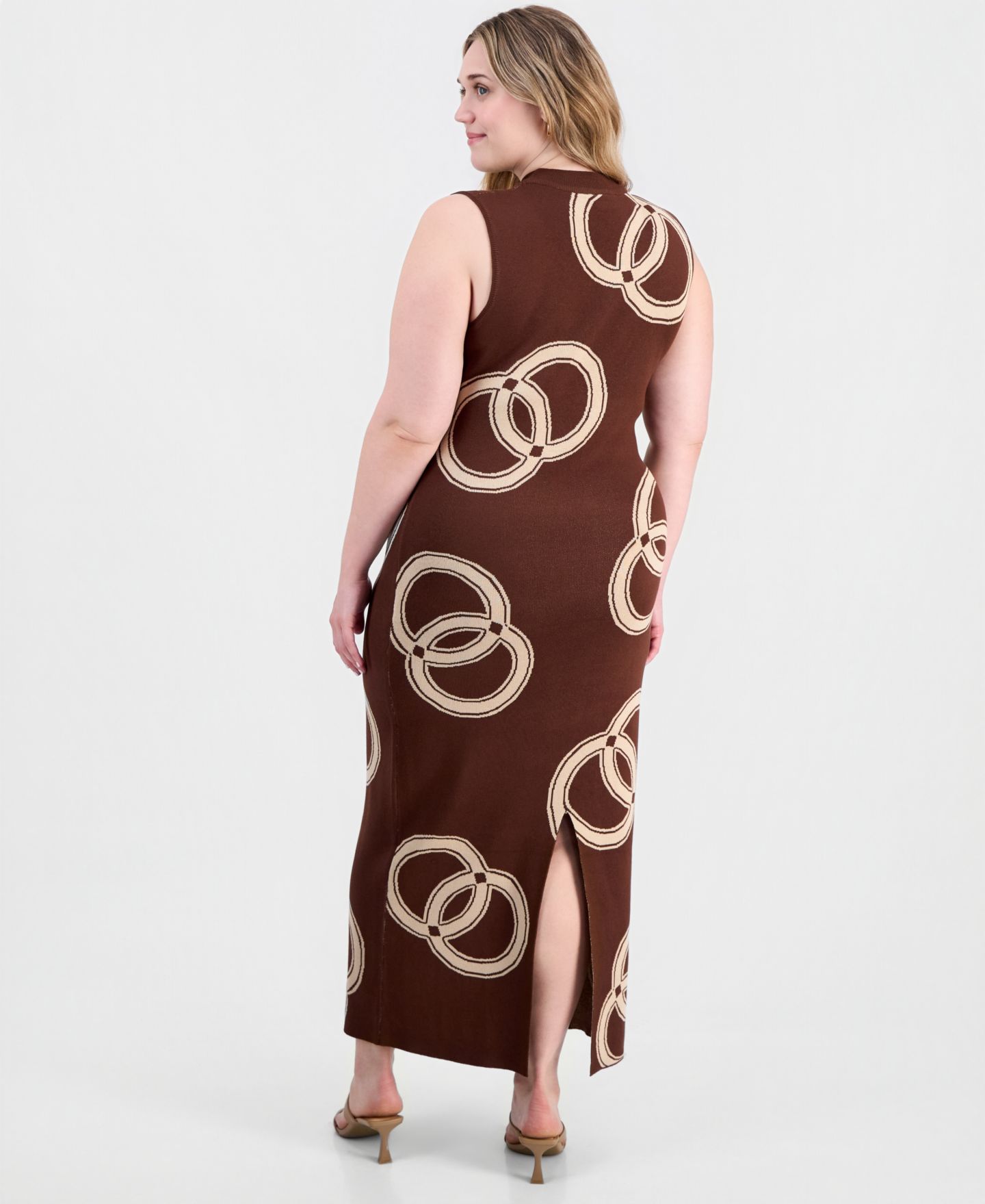 Женское платье FULL CIRCLE TRENDS Plus Size Sleeveless Mock Neck Jacquard Maxi, цвет: Коричневый комбинированный — фото 4