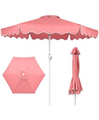 7.5Feet Patio Market Umbrella With Wavy Trim, Fade-Resistant, Crank And Tilt, Wind Vent